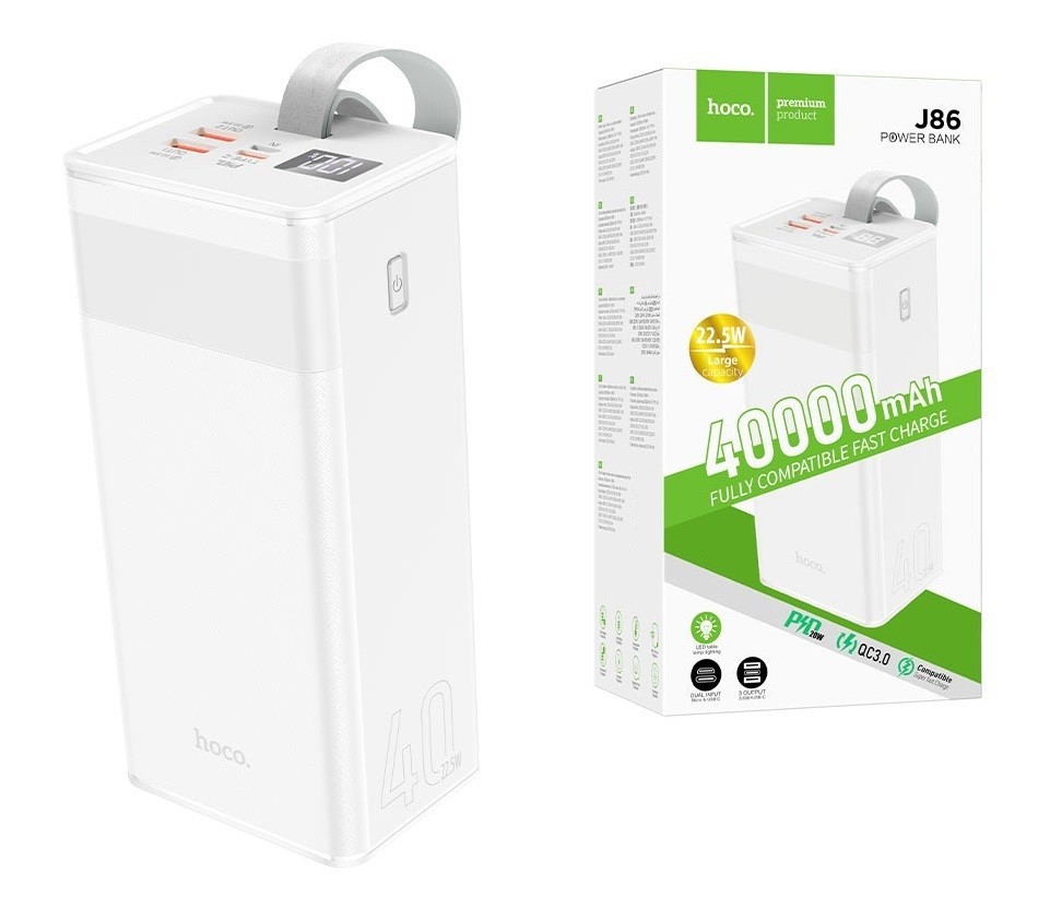Павербанк Hoco 40000 mAh Quick Charge 2xUSB/1xType-C, PD/QC, 3A/22.5W для iPhone, Android, Xiaomi, Samsung, Huawei white
Павербанк Hoco 40000 mAh Quick Charge 2xUSB/1xType-C, PD/QC, 3A/22.5W для iPhone, Android, Xiaomi, Samsung, Huawei white