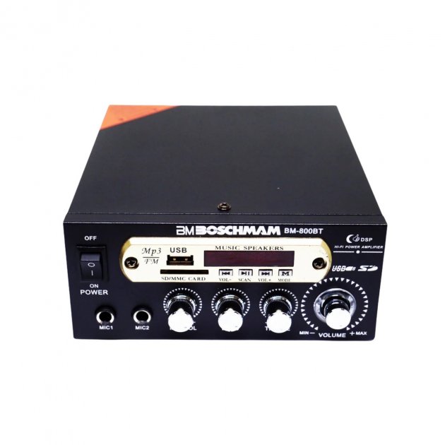 Усилитель мощности звука 2х канальный Boschmam BM Audio BM-800BT с Bluetooth, FM, USB и караоке 2x300W
Усилитель мощности звука 2х канальный Boschmam BM Audio BM-800BT с Bluetooth, FM, USB и караоке 2x300W