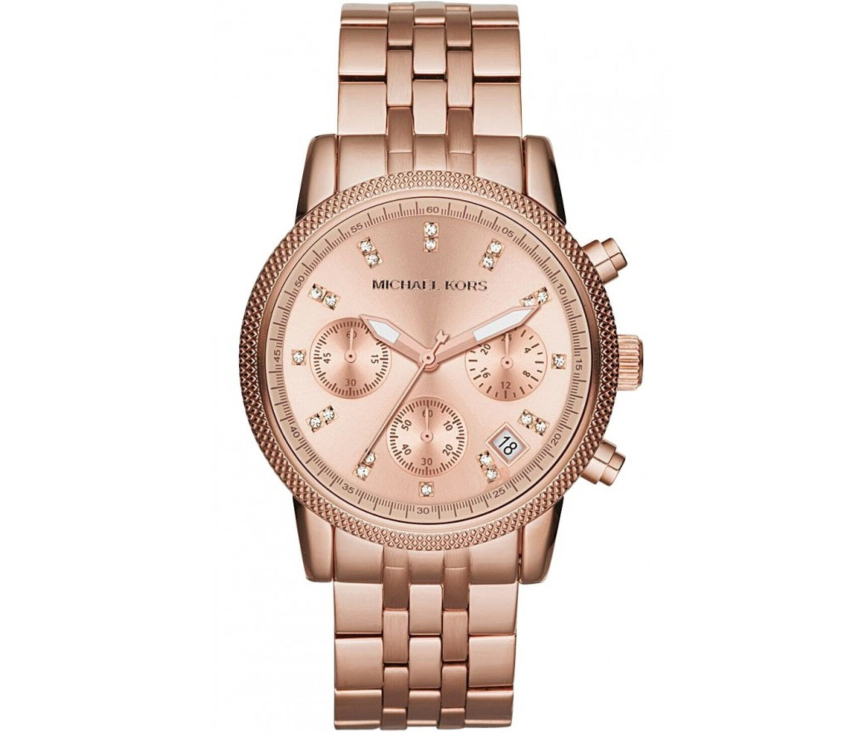 Michael Kors Ritz Chronograph Quartz Rose Gold-tone Dial Steel Ladies Watch MK6077
Michael Kors Ritz Chronograph Quartz Rose Gold-tone Dial Steel Ladies Watch MK6077