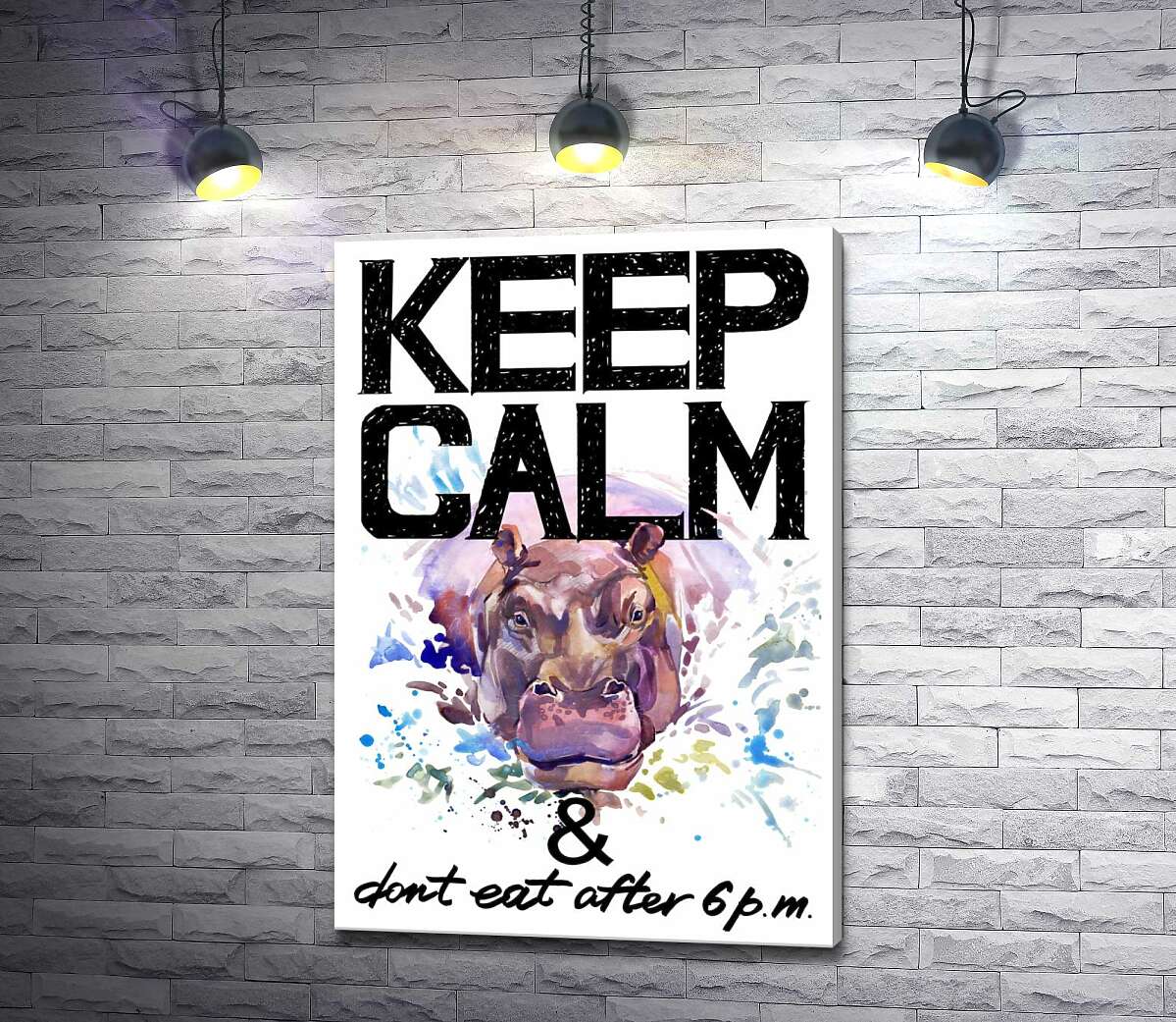 Картина ArtPoster Бегемот выглядывает из воды между надписью "keep calm and don't eat after 6 p.m." 130x190 см Модуль №1
Картина ArtPoster Бегемот выглядывает из воды между надписью "keep calm and don't eat after 6 p.m." 130x190 см Модуль №1