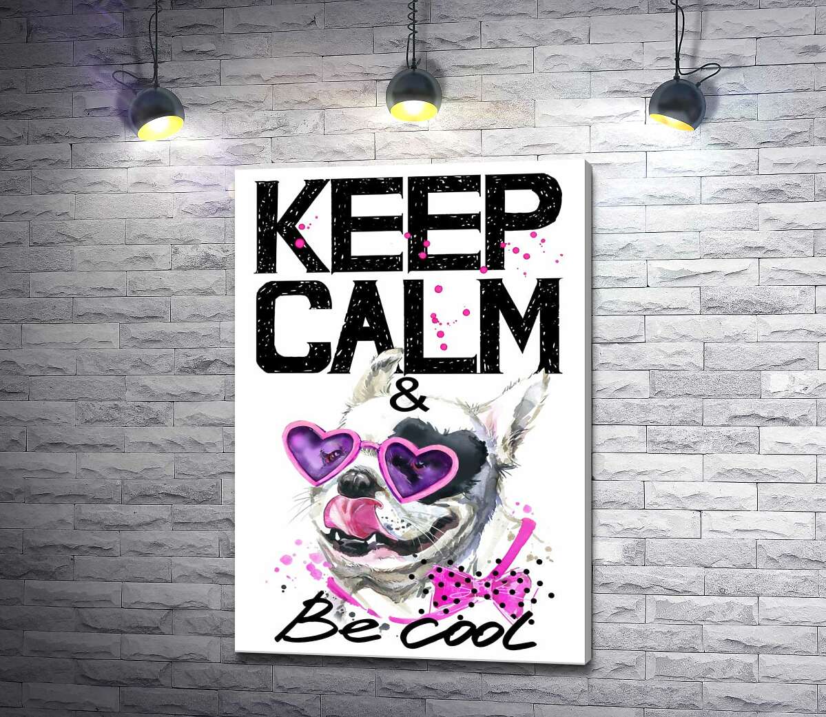 Картина ArtPoster Веселый бульдог в розовых очках и бантике среди надписи "keep calm and be cool" 130x190 см Модуль №1
Картина ArtPoster Веселый бульдог в розовых очках и бантике среди надписи "keep calm and be cool" 130x190 см Модуль №1