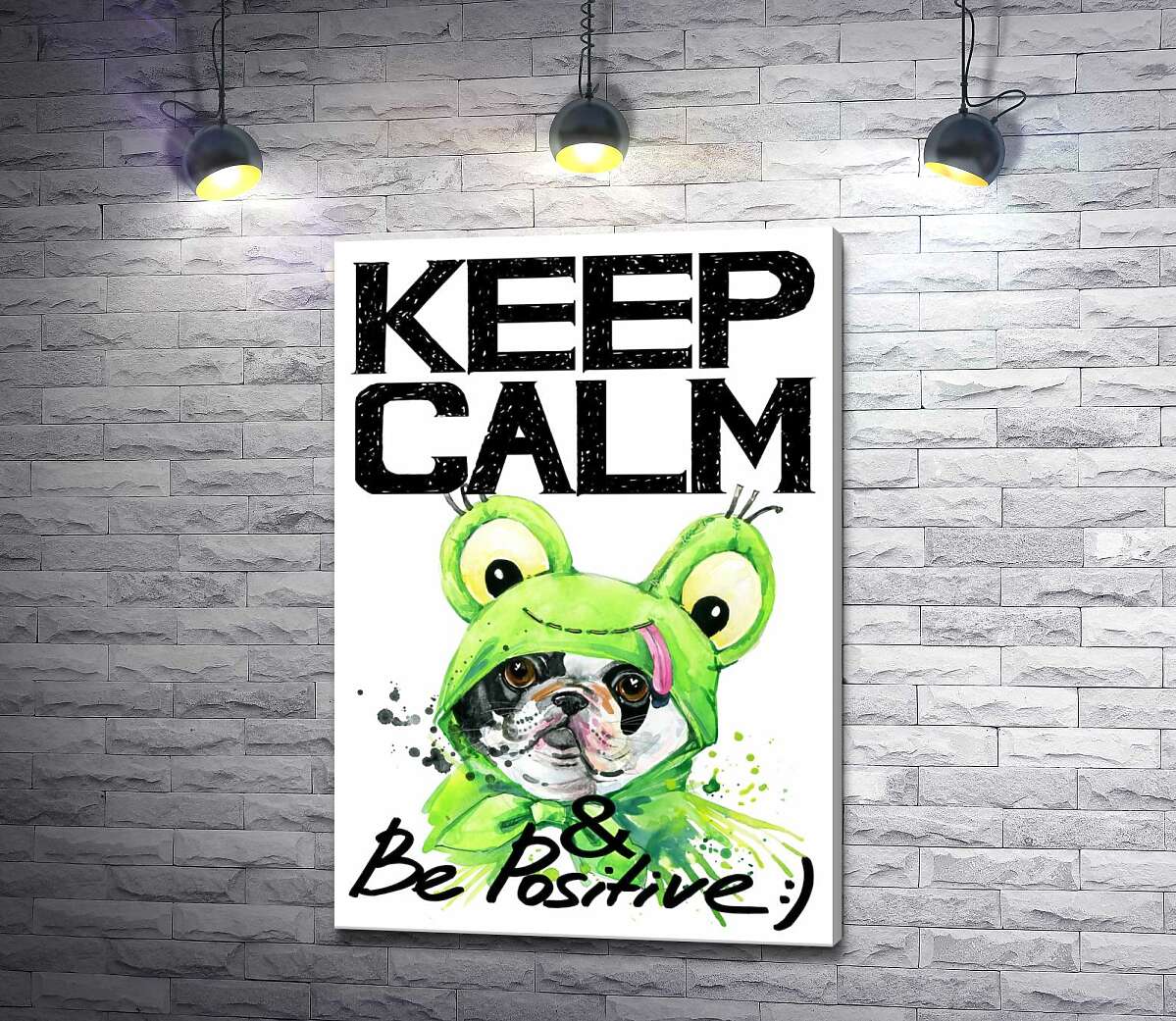 Картина ArtPoster Мопс в зеленом костюме лягушки под надписью "keep calm and be positive" 50x73 см Модуль №1
Картина ArtPoster Мопс в зеленом костюме лягушки под надписью "keep calm and be positive" 50x73 см Модуль №1