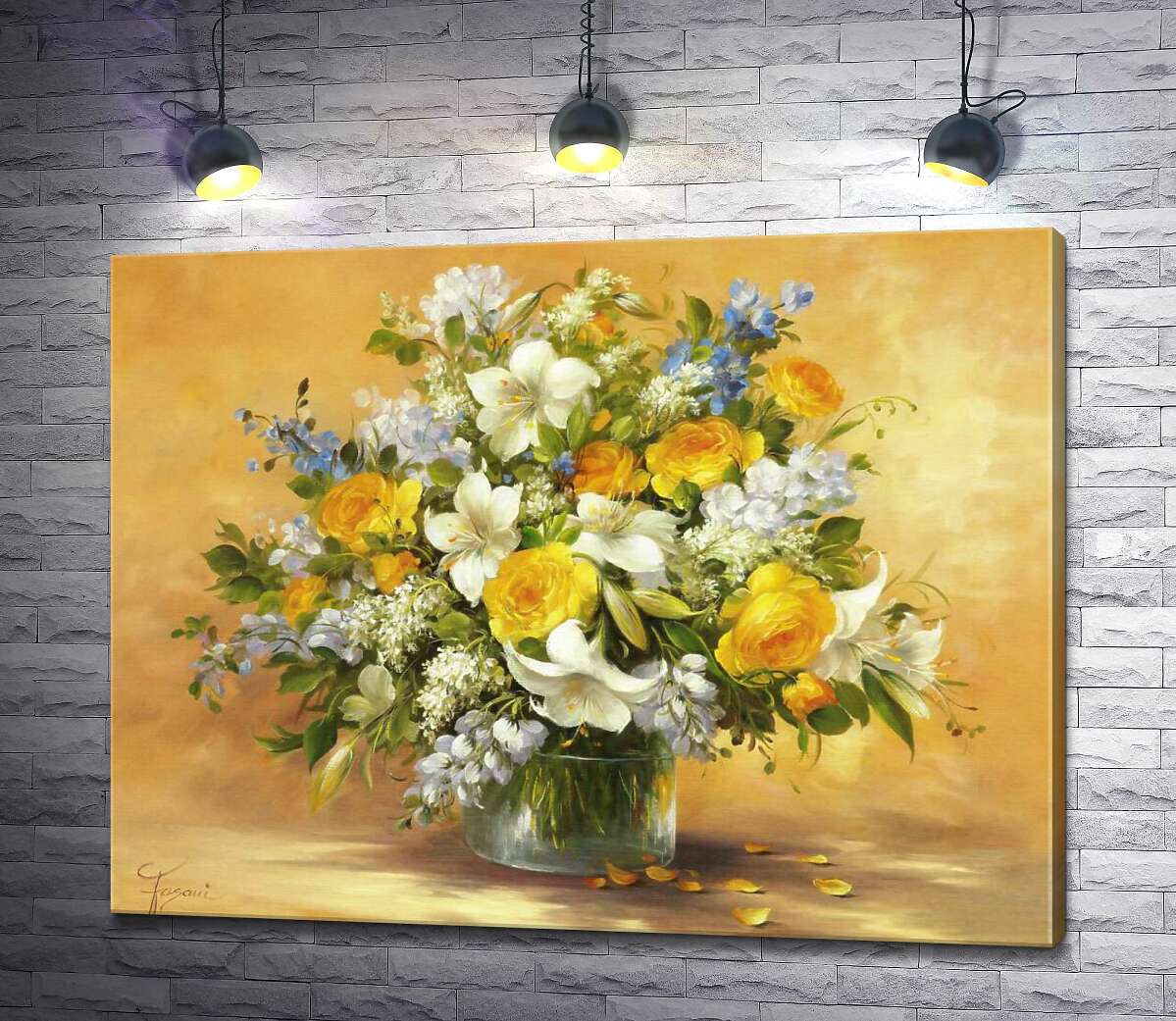 Картина ArtPoster Пышный букет из солнечно-желтых роз, изящных лилий и небесно-голубых колокольчиков 130x100 см Модуль №1
Картина ArtPoster Пышный букет из солнечно-желтых роз, изящных лилий и небесно-голубых колокольчиков 130x100 см Модуль №1