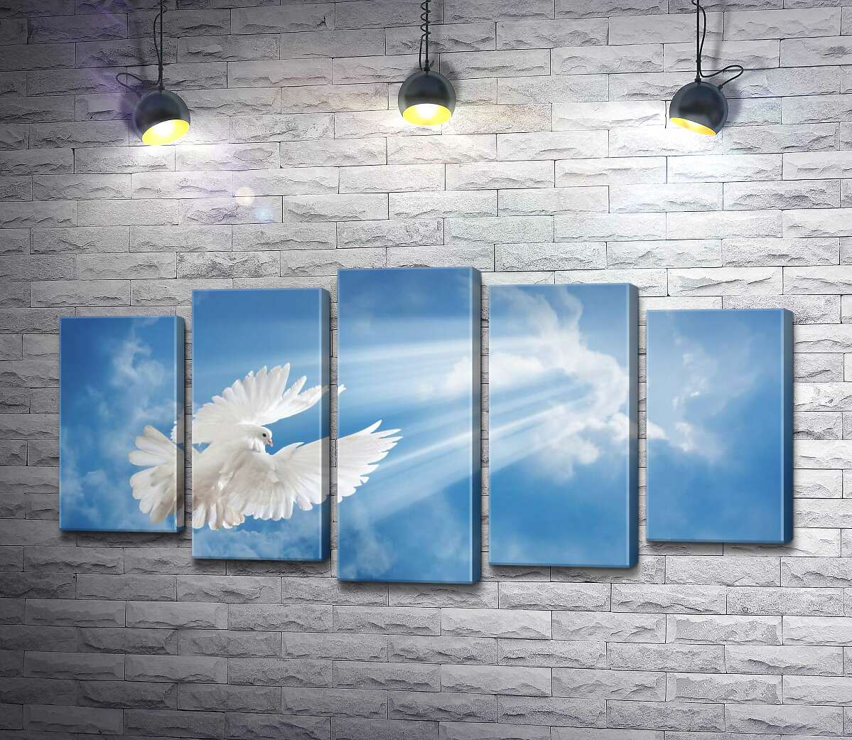Модульная картина ArtPoster Белокрылый голубь в лучах солнца поднимается в небо 130x69 см Модуль №26
Модульная картина ArtPoster Белокрылый голубь в лучах солнца поднимается в небо 130x69 см Модуль №26