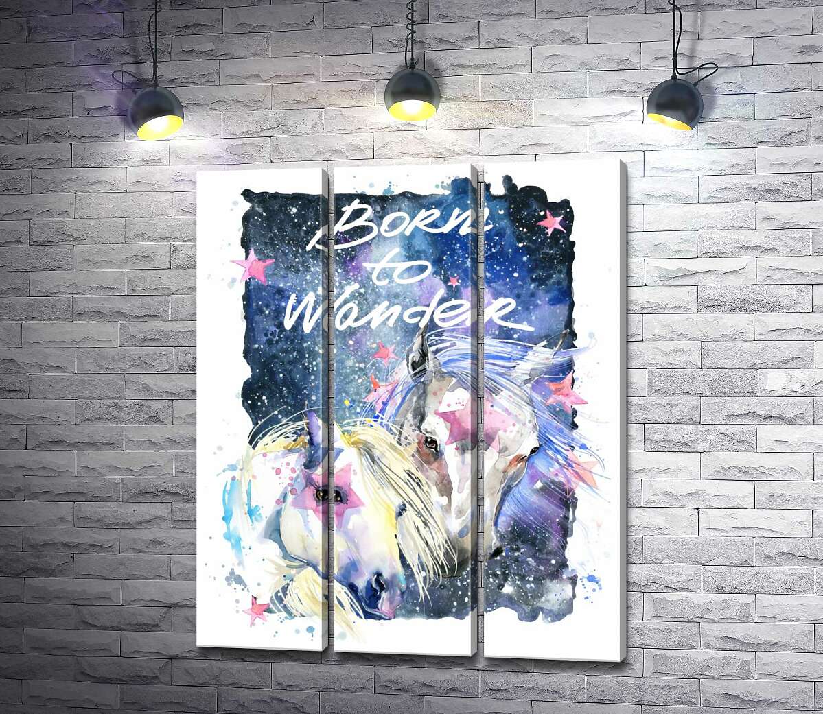 Модульная картина ArtPoster Белые кони со звездными отметинами в космосе с надписью "born to wander" 132x166 см Модуль №11
Модульная картина ArtPoster Белые кони со звездными отметинами в космосе с надписью "born to wander" 132x166 см Модуль №11