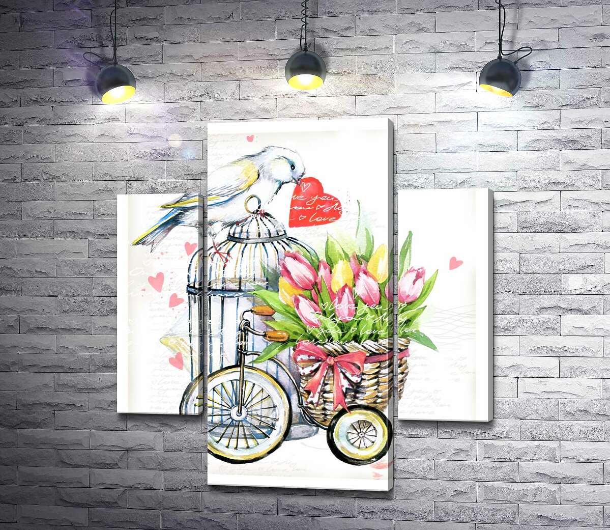 Модульная картина ArtPoster Белая птица держит сердце в клюве рядом с корзиной весенних тюльпанов на велосипеде 80x89 см Модуль №7
Модульная картина ArtPoster Белая птица держит сердце в клюве рядом с корзиной весенних тюльпанов на велосипеде 80x89 см Модуль №7