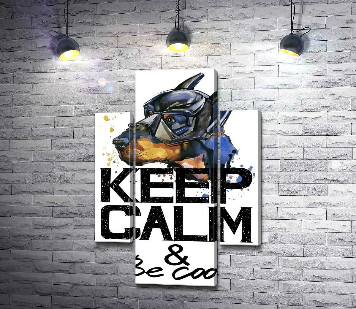 Модульная картина ArtPoster Доберман в маске Бэтмена среди надписи "keep calm and be cool" 131x190 см Модуль №7
Модульная картина ArtPoster Доберман в маске Бэтмена среди надписи "keep calm and be cool" 131x190 см Модуль №7
