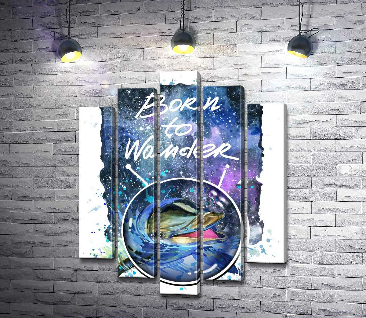 Модульная картина ArtPoster Дельфин выглядывает из воды в космическое пространство рядом с названием "born to wander" 100x130 см Модуль №26
Модульная картина ArtPoster Дельфин выглядывает из воды в космическое пространство рядом с названием "born to wander" 100x130 см Модуль №26