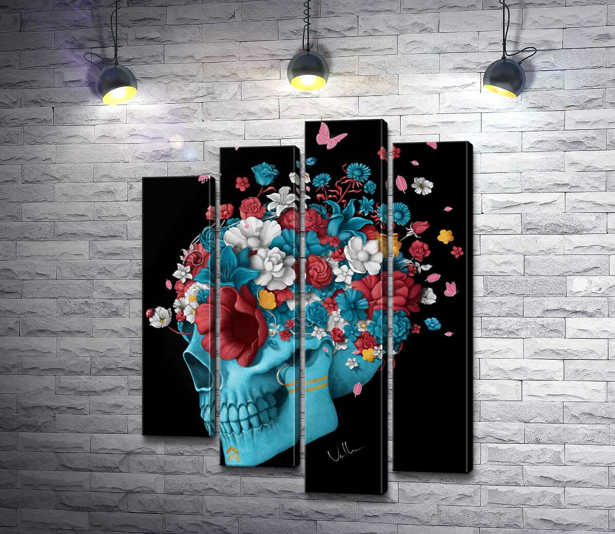 Модульная картина ArtPoster Голубой профиль черепа, украшен разноцветными цветами 132x171 см Модуль №21 
Модульная картина ArtPoster Голубой профиль черепа, украшен разноцветными цветами 132x171 см Модуль №21