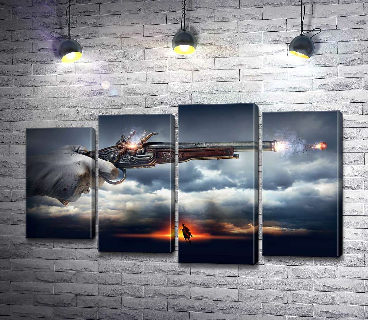 Модульная картина ArtPoster Кавалер стреляет из пистолета на фоне грозовых облаков 100x60 см Модуль №21
Модульная картина ArtPoster Кавалер стреляет из пистолета на фоне грозовых облаков 100x60 см Модуль №21