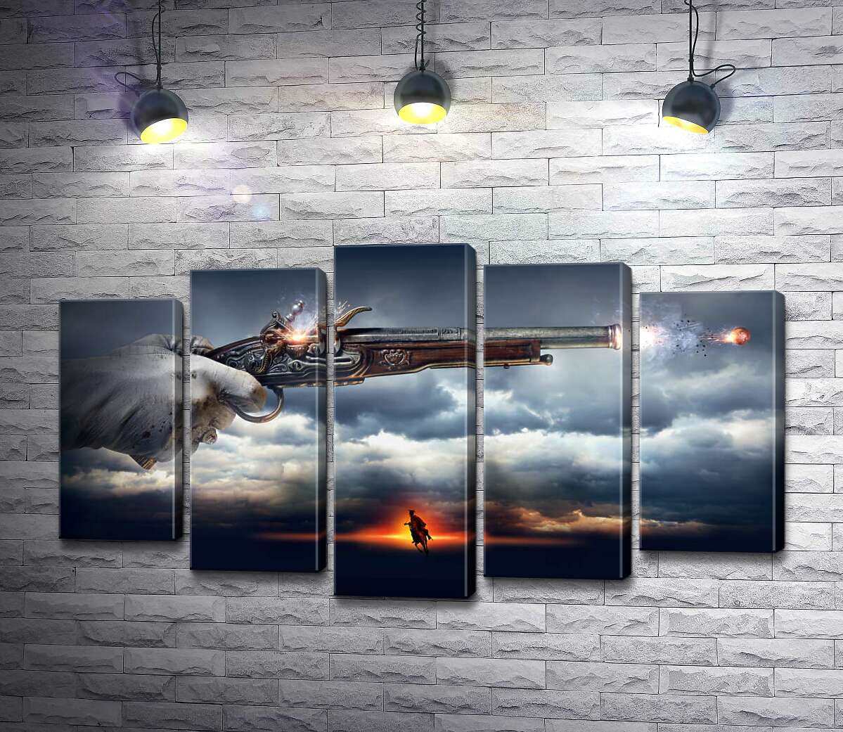 Модульная картина ArtPoster Кавалер стреляет из пистолета на фоне грозовых облаков 130x75 см Модуль №26
Модульная картина ArtPoster Кавалер стреляет из пистолета на фоне грозовых облаков 130x75 см Модуль №26