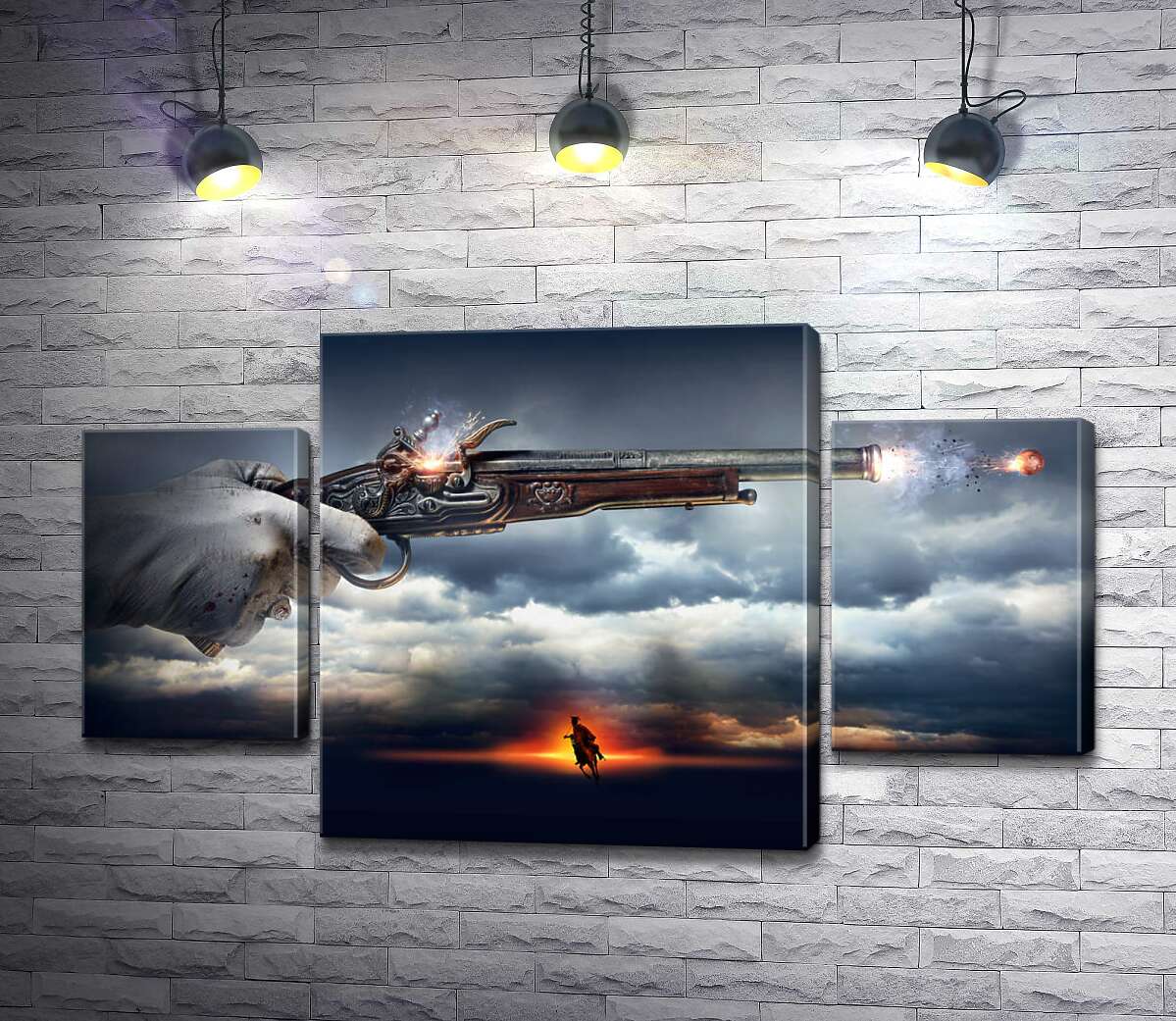 Модульная картина ArtPoster Кавалер стреляет из пистолета на фоне грозовых облаков 131x75 см Модуль №7
Модульная картина ArtPoster Кавалер стреляет из пистолета на фоне грозовых облаков 131x75 см Модуль №7