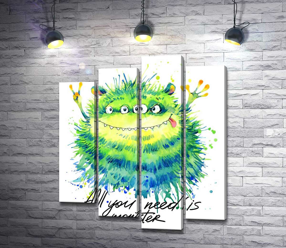 Модульная картина ArtPoster Зеленый четырехглазый монстр с надписью "all you need is monster" 80x97 см Модуль №21
Модульная картина ArtPoster Зеленый четырехглазый монстр с надписью "all you need is monster" 80x97 см Модуль №21