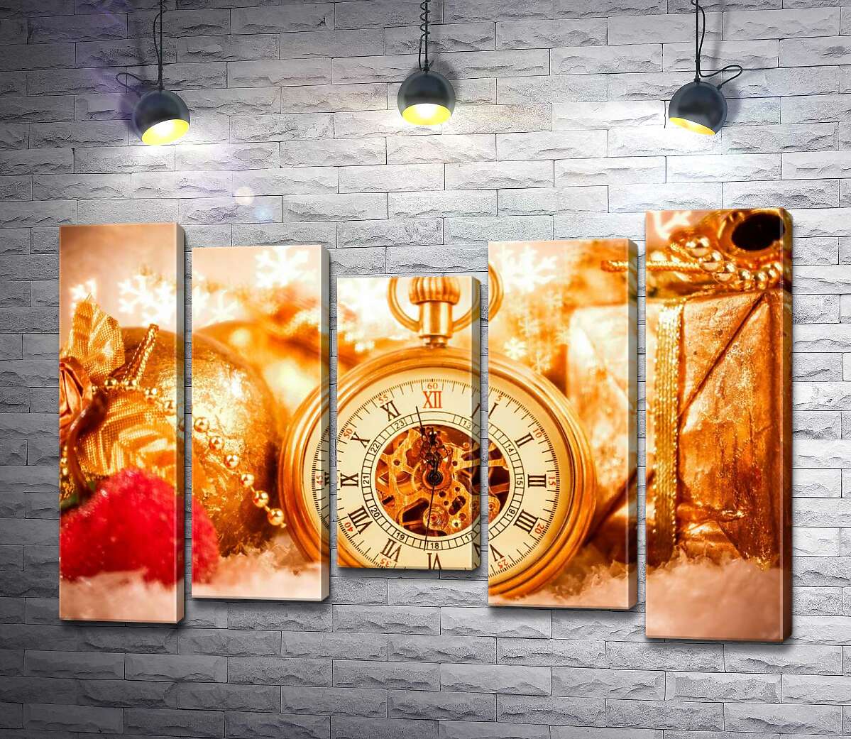 Модульная картина ArtPoster За пять минут до Нового года на золотых часах среди подарков и игрушек 100x69 см Модуль №28
Модульная картина ArtPoster За пять минут до Нового года на золотых часах среди подарков и игрушек 100x69 см Модуль №28