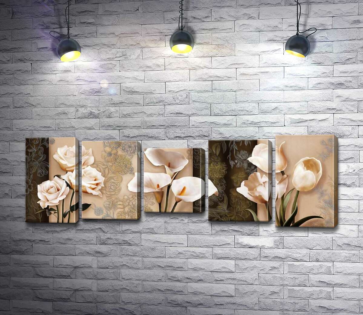 Модульная картина ArtPoster Кремовые розы, каллы и тюльпаны на фоне пастельных орнаментов 100x36 см Модуль №28
Модульная картина ArtPoster Кремовые розы, каллы и тюльпаны на фоне пастельных орнаментов 100x36 см Модуль №28
