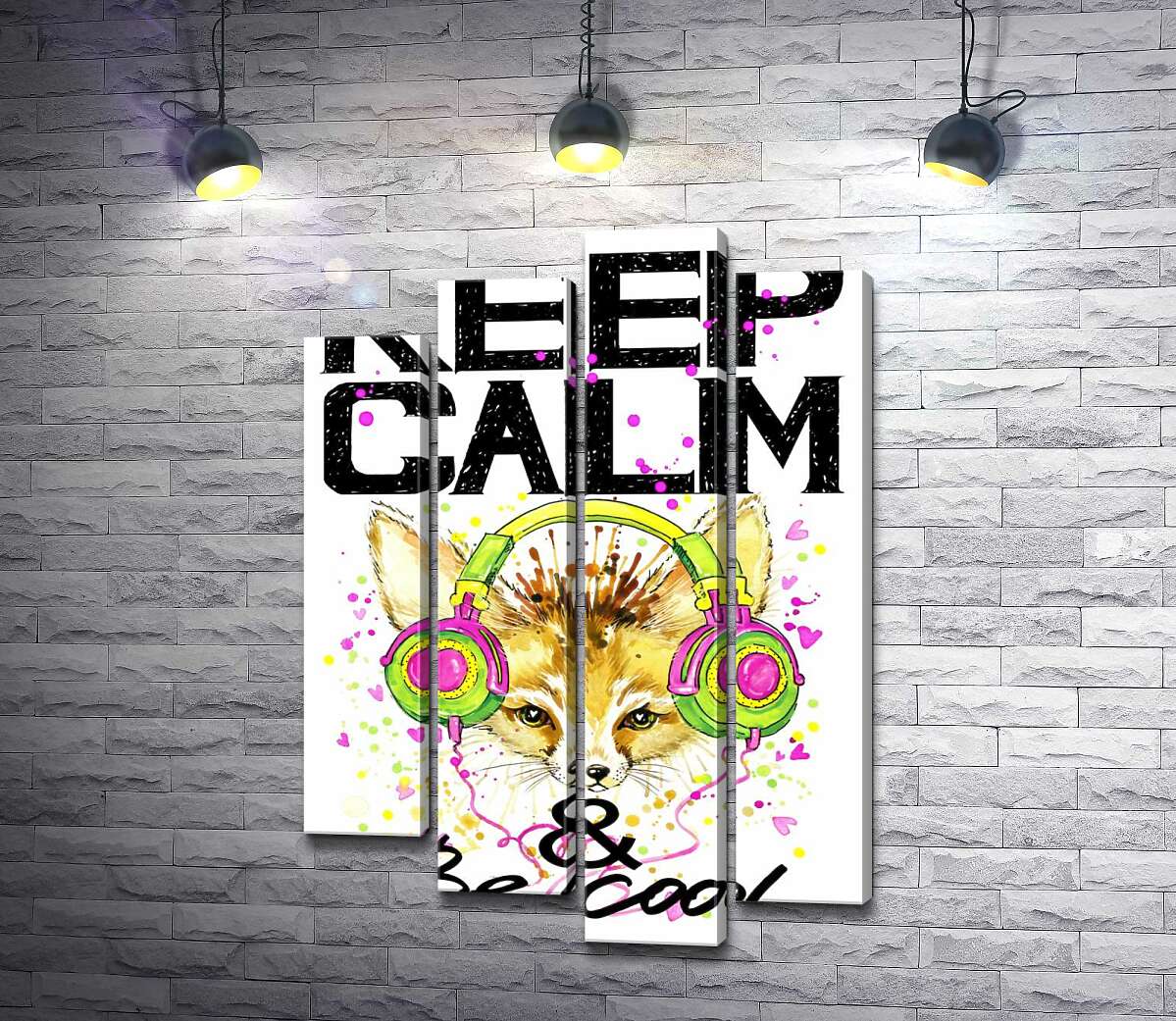 Модульная картина ArtPoster Лиса фенек в наушниках среди надписи "keep calm and be cool" 132x192 см Модуль №21
Модульная картина ArtPoster Лиса фенек в наушниках среди надписи "keep calm and be cool" 132x192 см Модуль №21