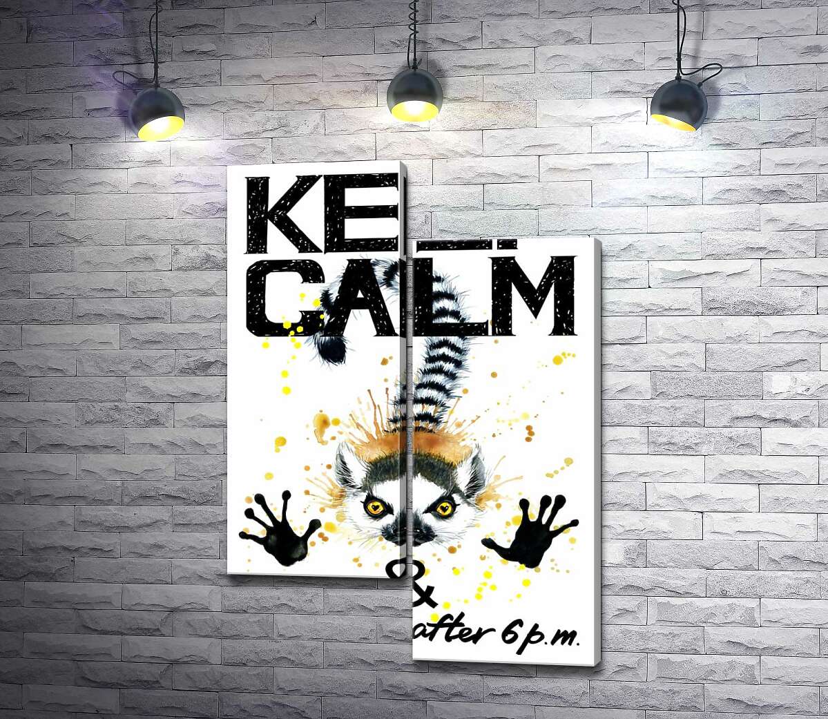 Модульная картина ArtPoster Лемур тянет лапы вперед под надписью "keep calm and don't eat after 6 p.m." 100x147 см Модуль №5
Модульная картина ArtPoster Лемур тянет лапы вперед под надписью "keep calm and don't eat after 6 p.m." 100x147 см Модуль №5