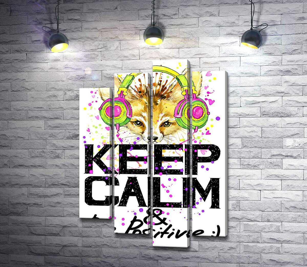 Модульная картина ArtPoster Лиса фенек в ярких наушниках над надписью "keep calm and be positive" 100x147 см Модуль №21
Модульная картина ArtPoster Лиса фенек в ярких наушниках над надписью "keep calm and be positive" 100x147 см Модуль №21