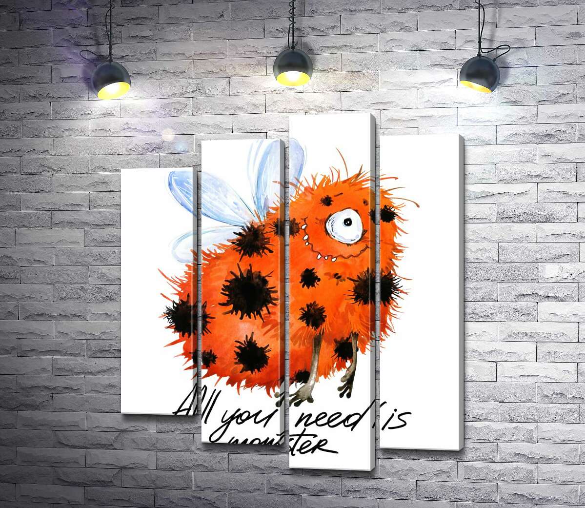 Модульная картина ArtPoster Красный пятнистый монстр с крыльями и надписью "all you need is monster" 80x97 см Модуль №21
Модульная картина ArtPoster Красный пятнистый монстр с крыльями и надписью "all you need is monster" 80x97 см Модуль №21