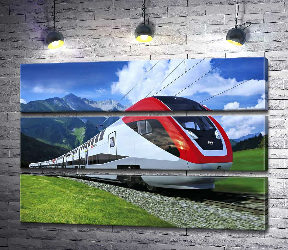 Модульная картина ArtPoster Новейший поезд несется по железнодорожному пути среди зеленых гор 130x87 см Модуль №13
Модульная картина ArtPoster Новейший поезд несется по железнодорожному пути среди зеленых гор 130x87 см Модуль №13