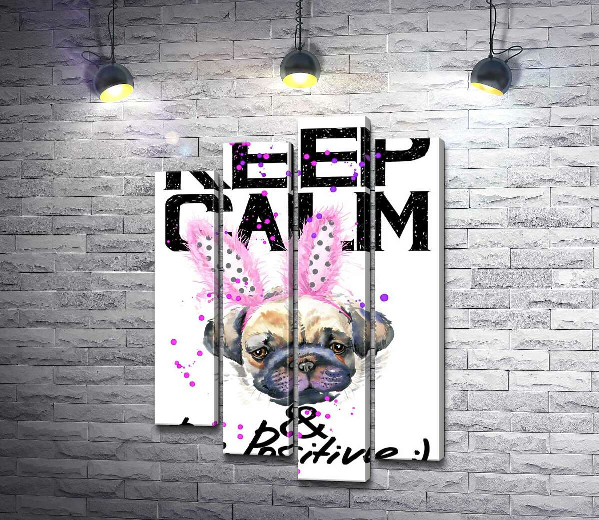 Модульная картина ArtPoster Мопс с розовыми ушками зайца и надписью "keep calm and be positive" 80x118 см Модуль №21
Модульная картина ArtPoster Мопс с розовыми ушками зайца и надписью "keep calm and be positive" 80x118 см Модуль №21
