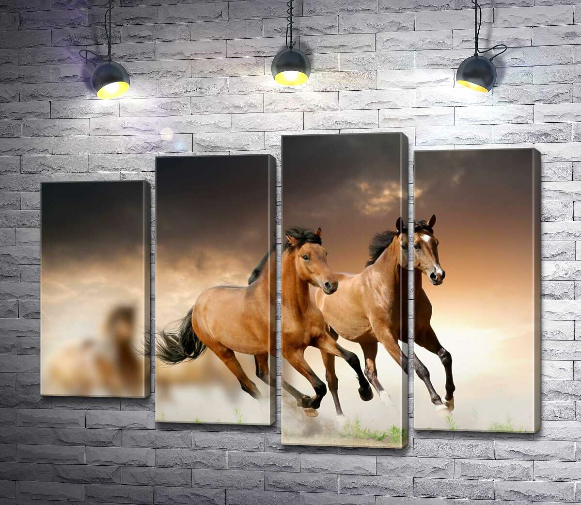 Модульная картина ArtPoster Пара гнедых лошадей скачет впереди табуна 80x59 см Модуль №21
Модульная картина ArtPoster Пара гнедых лошадей скачет впереди табуна 80x59 см Модуль №21