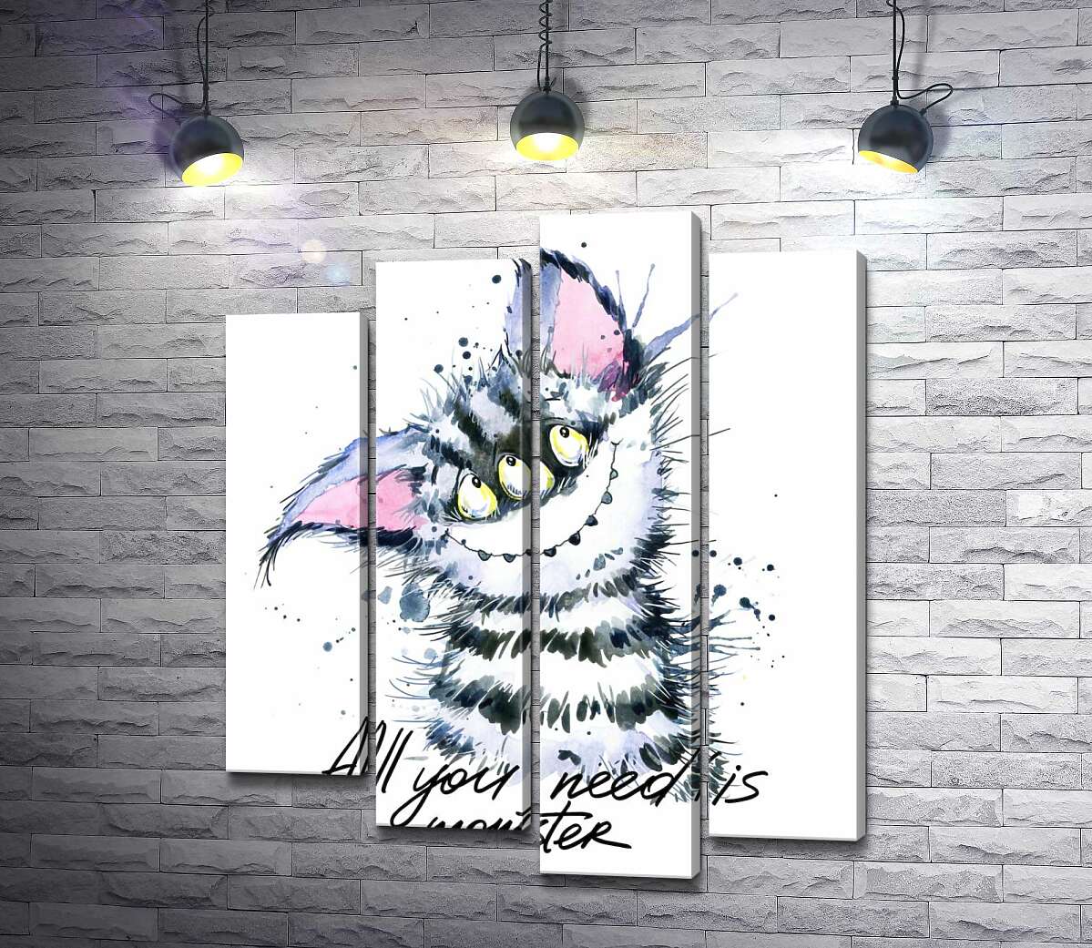 Модульная картина ArtPoster Полосатый монстр с кошачьей мордашкой и надписью "all you need is monster" 132x156 см Модуль №21
Модульная картина ArtPoster Полосатый монстр с кошачьей мордашкой и надписью "all you need is monster" 132x156 см Модуль №21