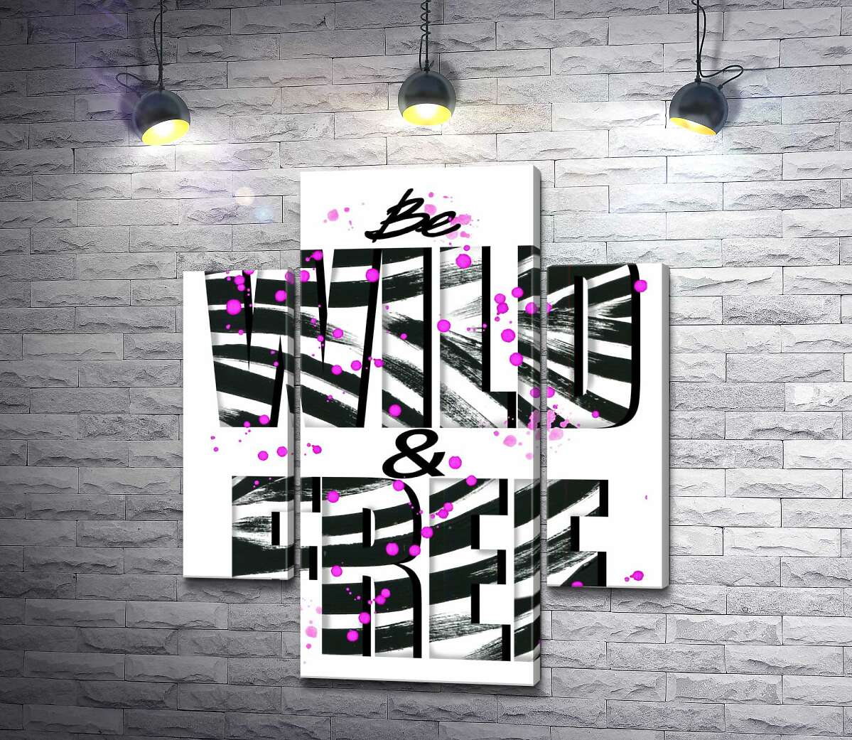 Модульная картина ArtPoster Полоски зебры на надписи "be wild and free" 100x119 см Модуль №7
Модульная картина ArtPoster Полоски зебры на надписи "be wild and free" 100x119 см Модуль №7