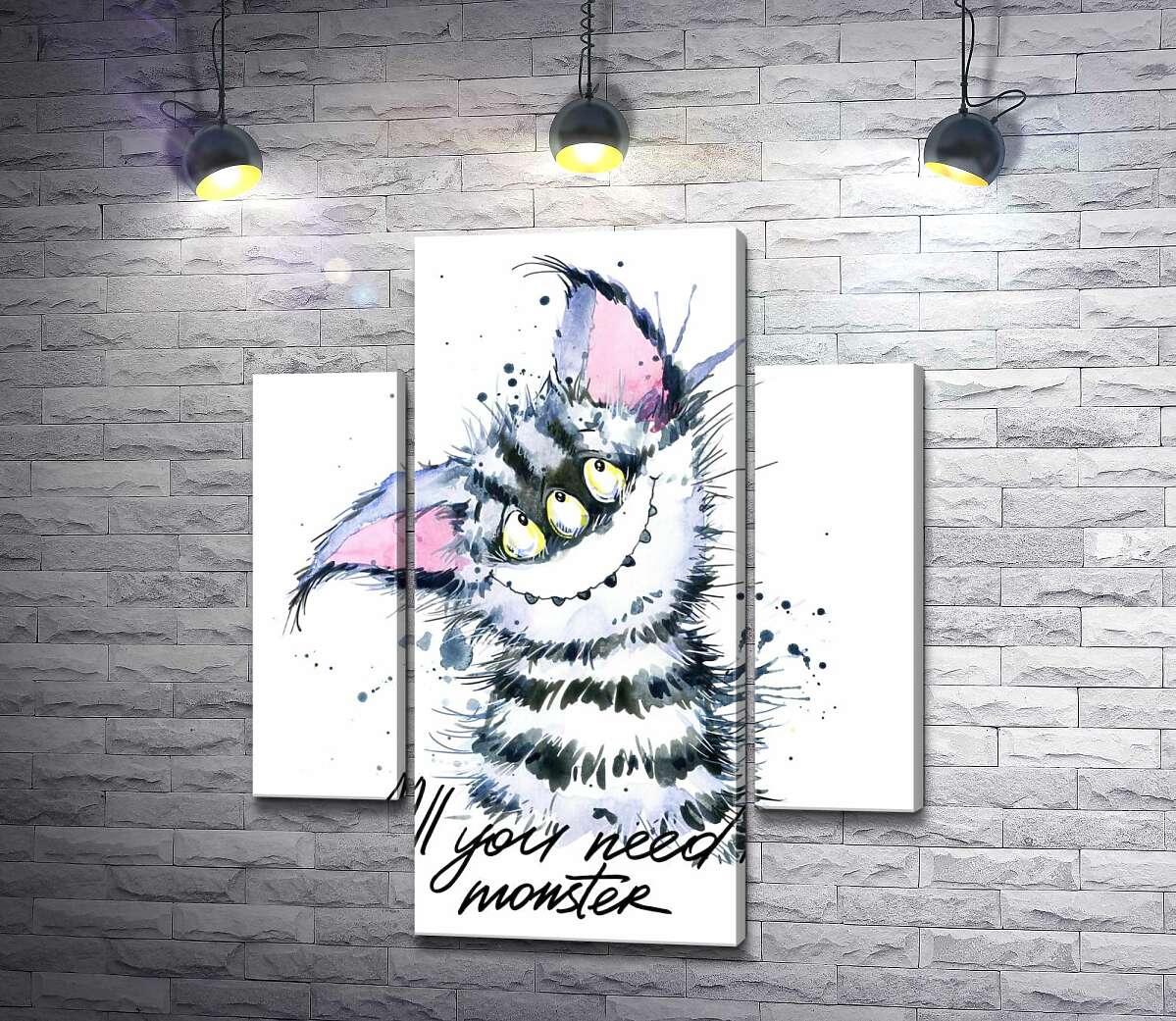 Модульная картина ArtPoster Полосатый монстр с кошачьей мордашкой и надписью "all you need is monster" 100x119 см Модуль №7
Модульная картина ArtPoster Полосатый монстр с кошачьей мордашкой и надписью "all you need is monster" 100x119 см Модуль №7