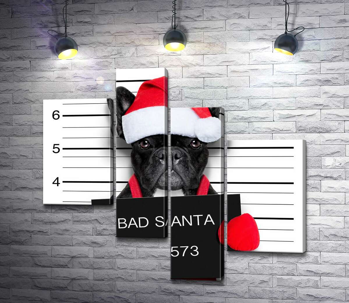 Модульная картина ArtPoster Праздничный черный бульдог – "Bad Santa" 130x120 см Модуль №20
Модульная картина ArtPoster Праздничный черный бульдог – "Bad Santa" 130x120 см Модуль №20