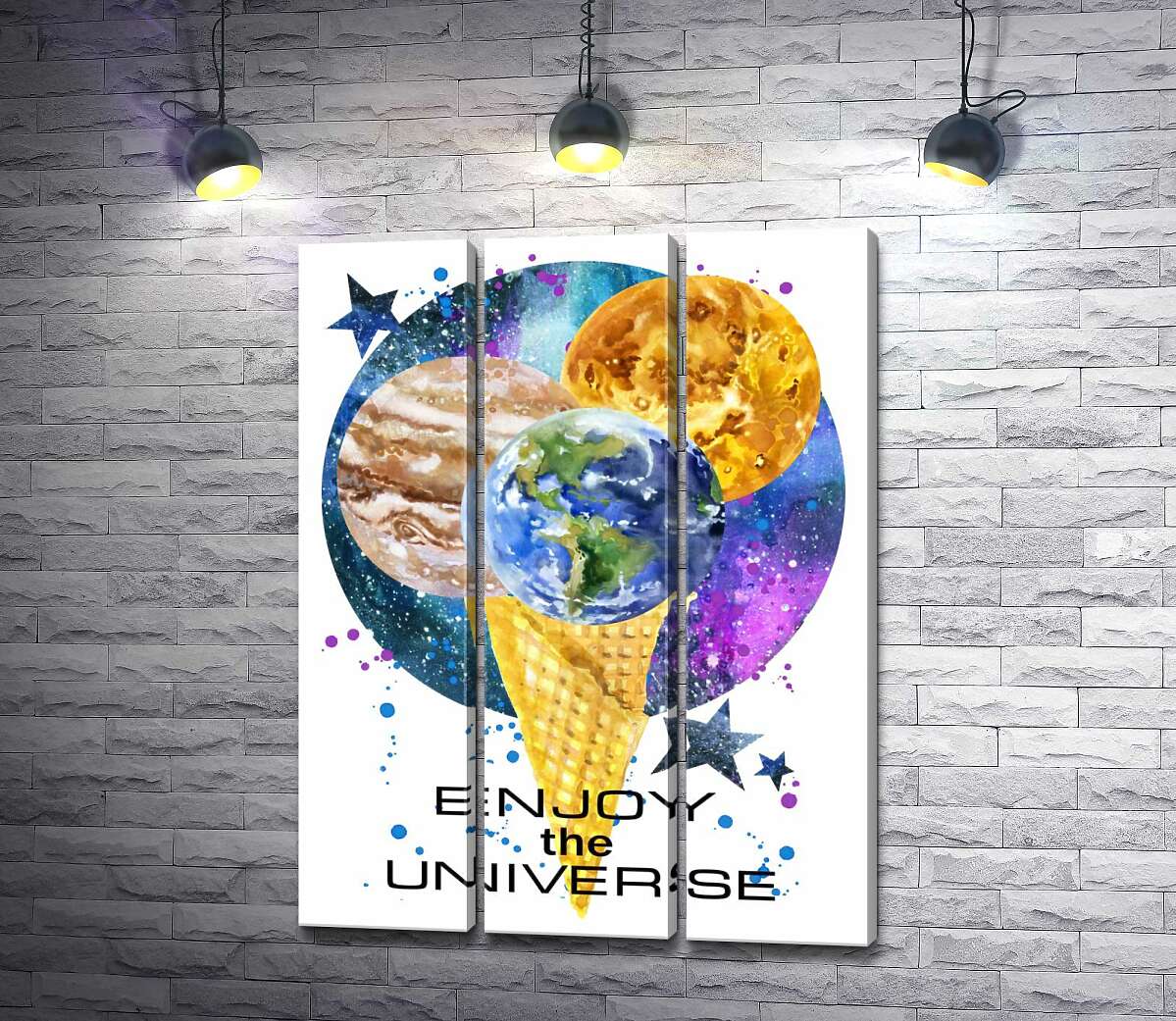 Модульная картина ArtPoster Рожок мороженого с планетами и надписью "enjoy the universe" 132x177 см Модуль №11 
Модульная картина ArtPoster Рожок мороженого с планетами и надписью "enjoy the universe" 132x177 см Модуль №11