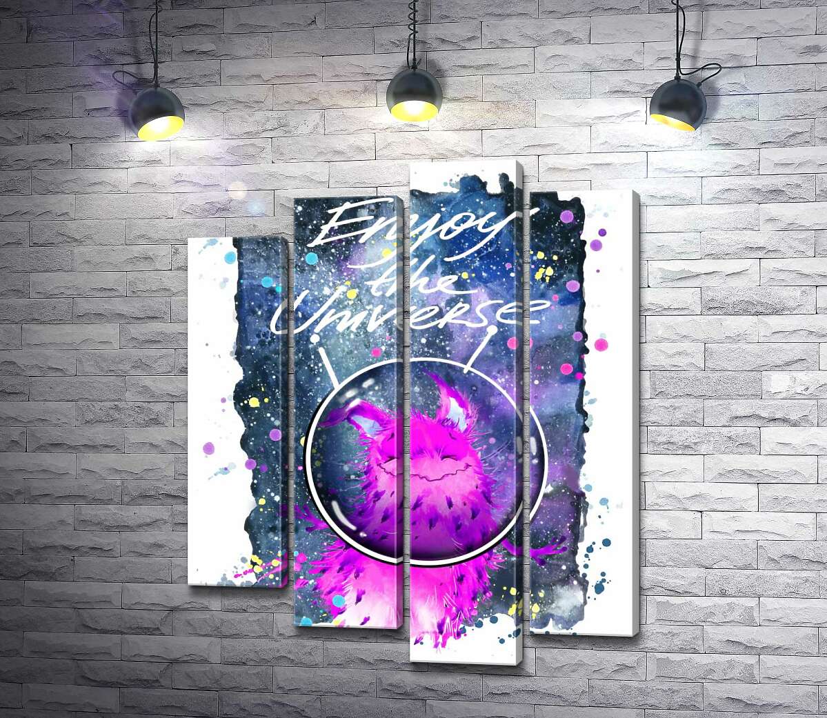 Модульная картина ArtPoster Розовый монстр в шлеме возле надписи "Enjoy the Universe" 100x130 см Модуль №21
Модульная картина ArtPoster Розовый монстр в шлеме возле надписи "Enjoy the Universe" 100x130 см Модуль №21