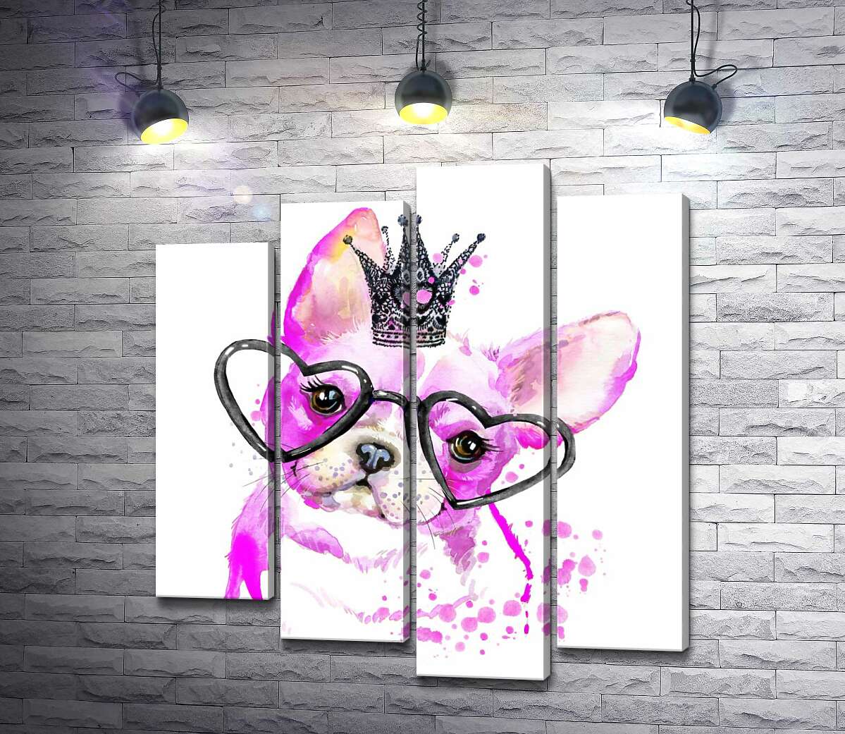 Модульная картина ArtPoster Розовый французский бульдог с короной и очками 132x144 см Модуль №21
Модульная картина ArtPoster Розовый французский бульдог с короной и очками 132x144 см Модуль №21