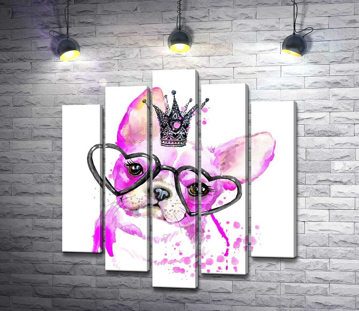 Модульная картина ArtPoster Розовый французский бульдог с короной и очками 100x111 см Модуль №26
Модульная картина ArtPoster Розовый французский бульдог с короной и очками 100x111 см Модуль №26