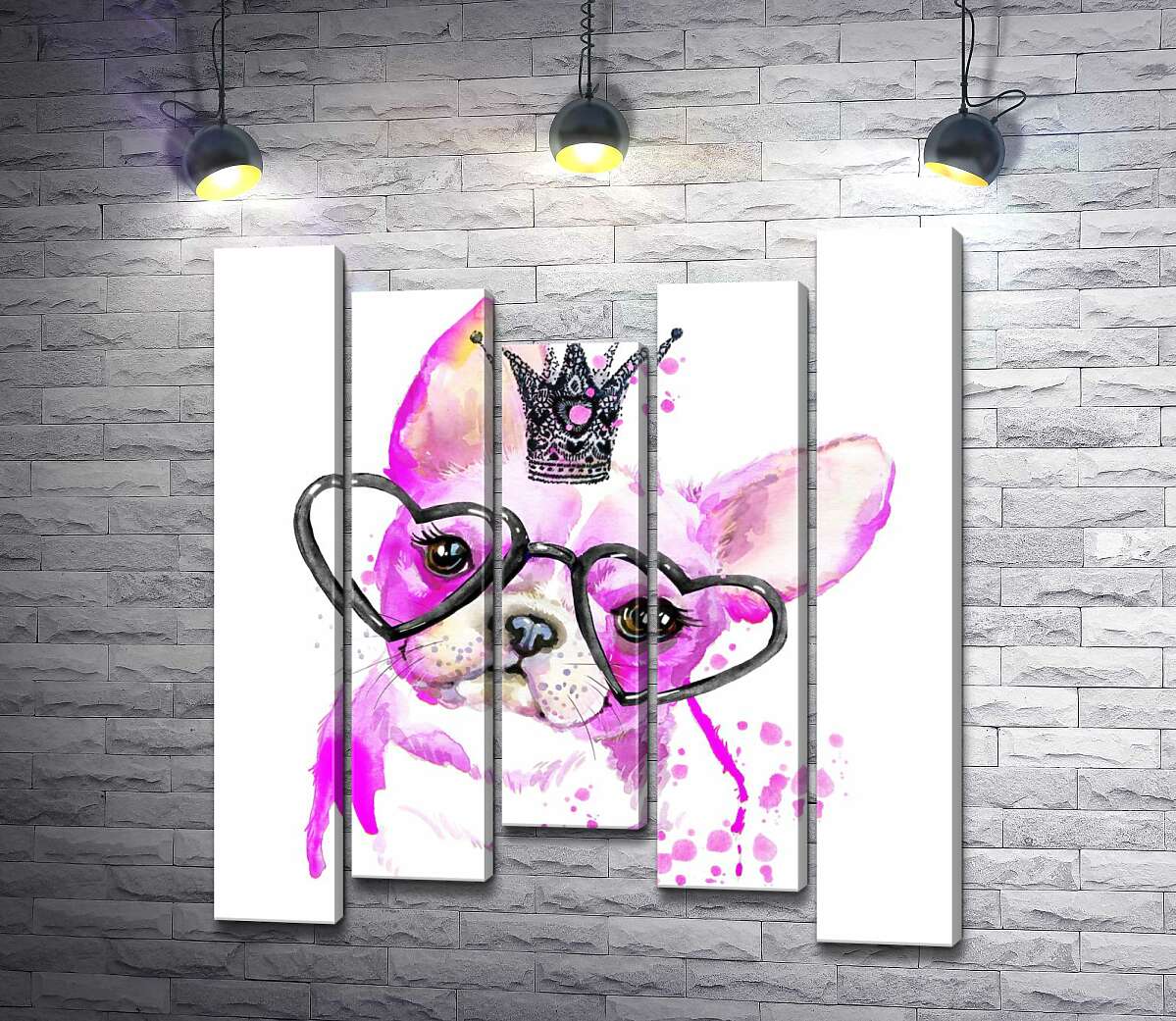 Модульная картина ArtPoster Розовый французский бульдог с короной и очками 130x144 см Модуль №28
Модульная картина ArtPoster Розовый французский бульдог с короной и очками 130x144 см Модуль №28
