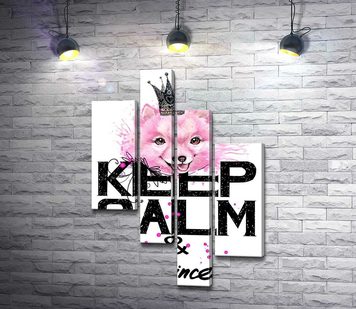 Модульная картина ArtPoster Розовый померанский шпиц с ажурной короной над надписью "keep calm and be princess" 100x147 см Модуль №20
Модульная картина ArtPoster Розовый померанский шпиц с ажурной короной над надписью "keep calm and be princess" 100x147 см Модуль №20