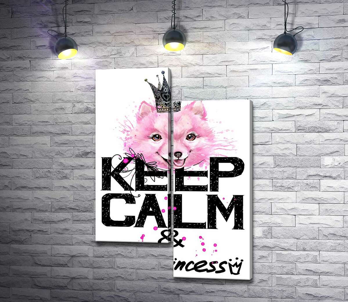 Модульная картина ArtPoster Розовый померанский шпиц с ажурной короной над надписью "keep calm and be princess" 100x147 см Модуль №5
Модульная картина ArtPoster Розовый померанский шпиц с ажурной короной над надписью "keep calm and be princess" 100x147 см Модуль №5