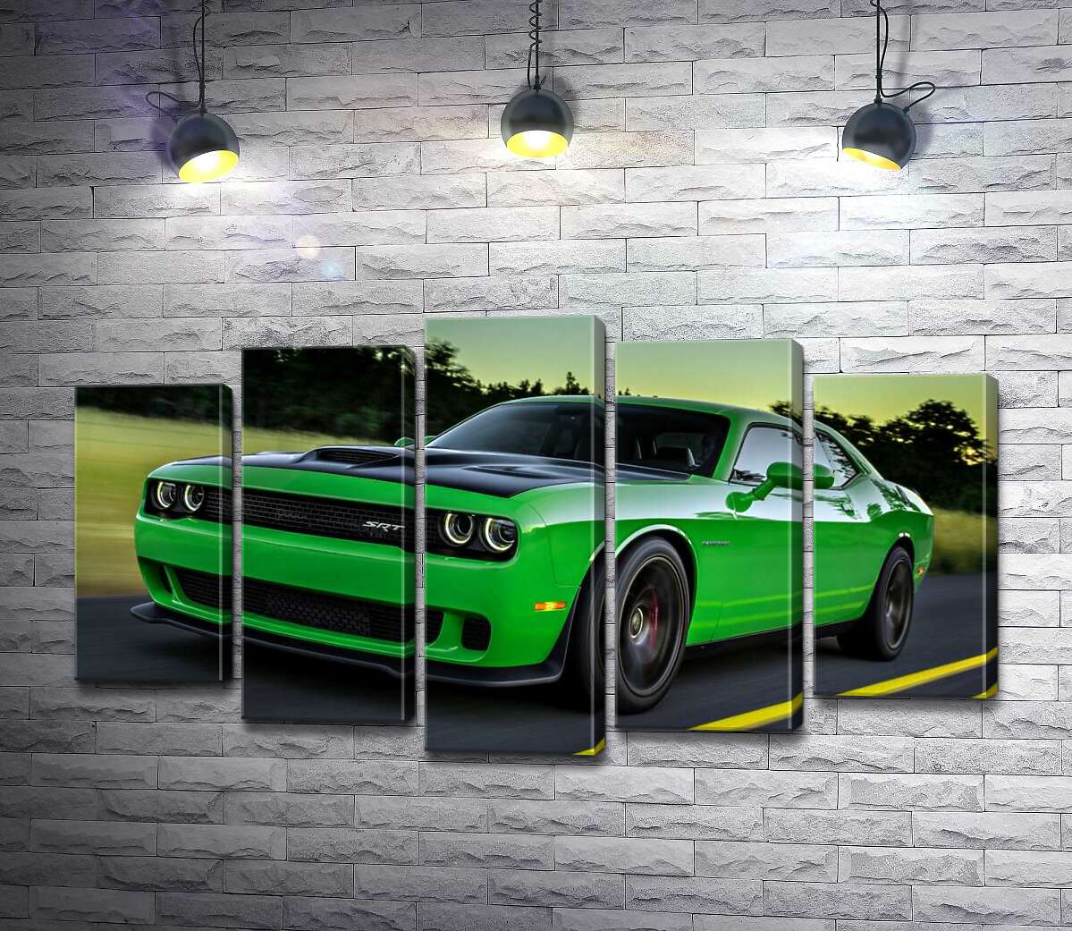 Модульная картина ArtPoster Сочно-зеленый автомобиль Dodge Challenger Hellcat несется по дороге 130x74 см Модуль №26
Модульная картина ArtPoster Сочно-зеленый автомобиль Dodge Challenger Hellcat несется по дороге 130x74 см Модуль №26