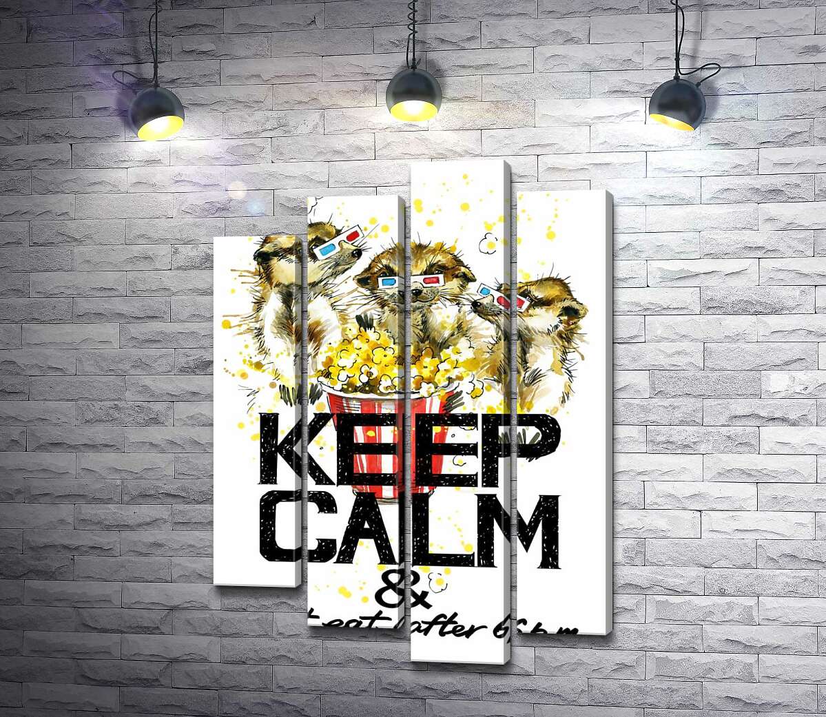 Модульная картина ArtPoster Суслики с попкорном за надписью "keep calm and don't eat after 6 p.m." 100x147 см Модуль №21
Модульная картина ArtPoster Суслики с попкорном за надписью "keep calm and don't eat after 6 p.m." 100x147 см Модуль №21