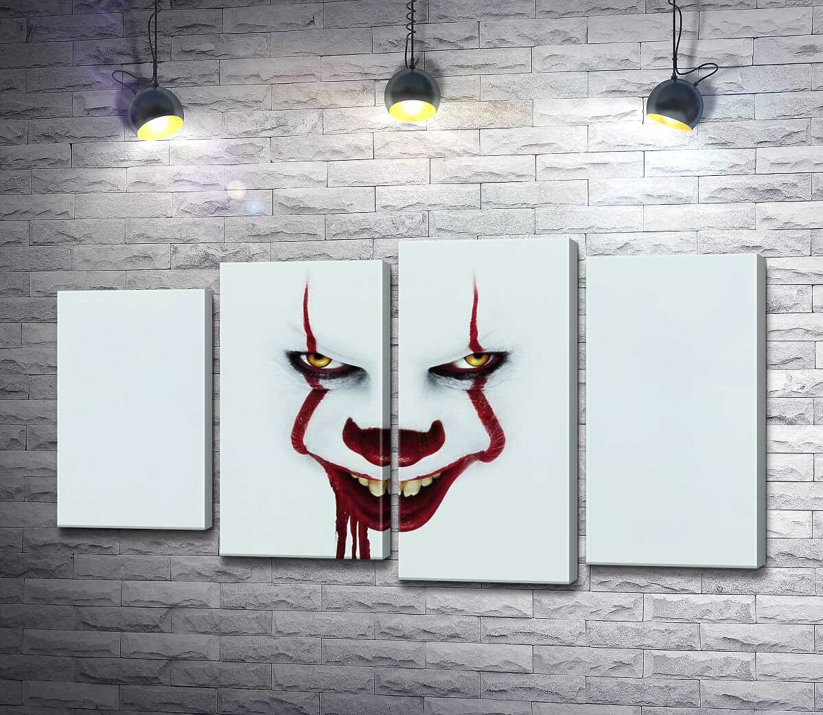 Модульная картина ArtPoster Ужасающая улыбка клоуна-убийцы Пеннивайза – героя фильма ужасов "Оно" (It) 80x46 см Модуль №21
Модульная картина ArtPoster Ужасающая улыбка клоуна-убийцы Пеннивайза – героя фильма ужасов "Оно" (It) 80x46 см Модуль №21