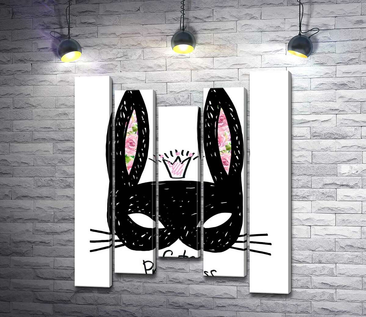 Модульная картина ArtPoster Черная маска зайчика с надписью "cute princess" 100x120 см Модуль №28
Модульная картина ArtPoster Черная маска зайчика с надписью "cute princess" 100x120 см Модуль №28
