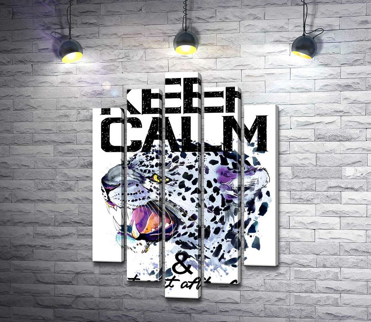 Модульная картина ArtPoster Хищный леопард среди надписи "keep calm and don't eat after 6 p.m." 130x192 см Модуль №26
Модульная картина ArtPoster Хищный леопард среди надписи "keep calm and don't eat after 6 p.m." 130x192 см Модуль №26