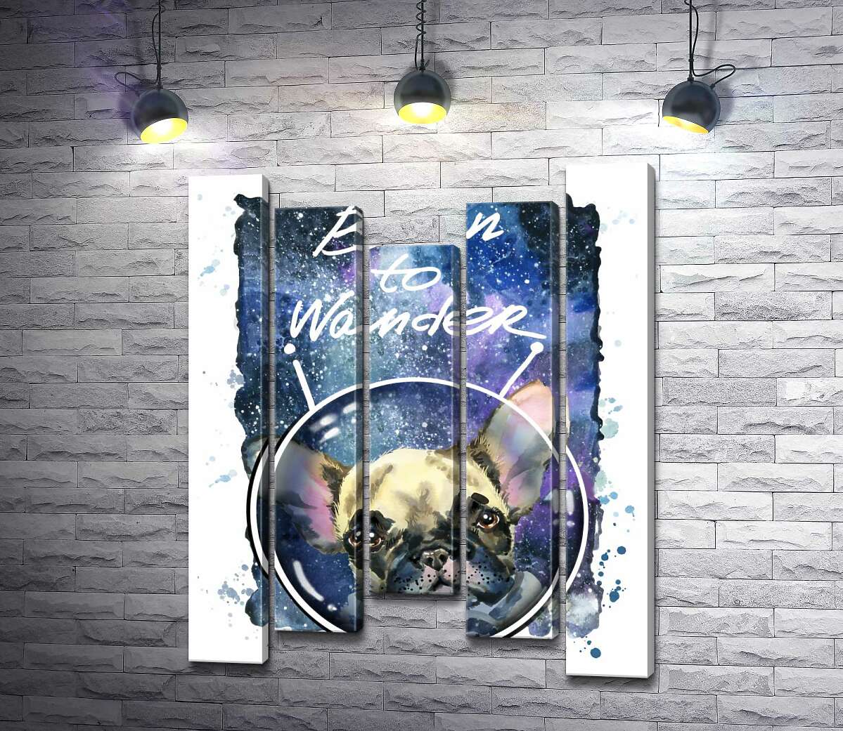 Модульная картина ArtPoster Ушастый бульдог среди космоса с надписью "born to wander" 100x130 см Модуль №28
Модульная картина ArtPoster Ушастый бульдог среди космоса с надписью "born to wander" 100x130 см Модуль №28