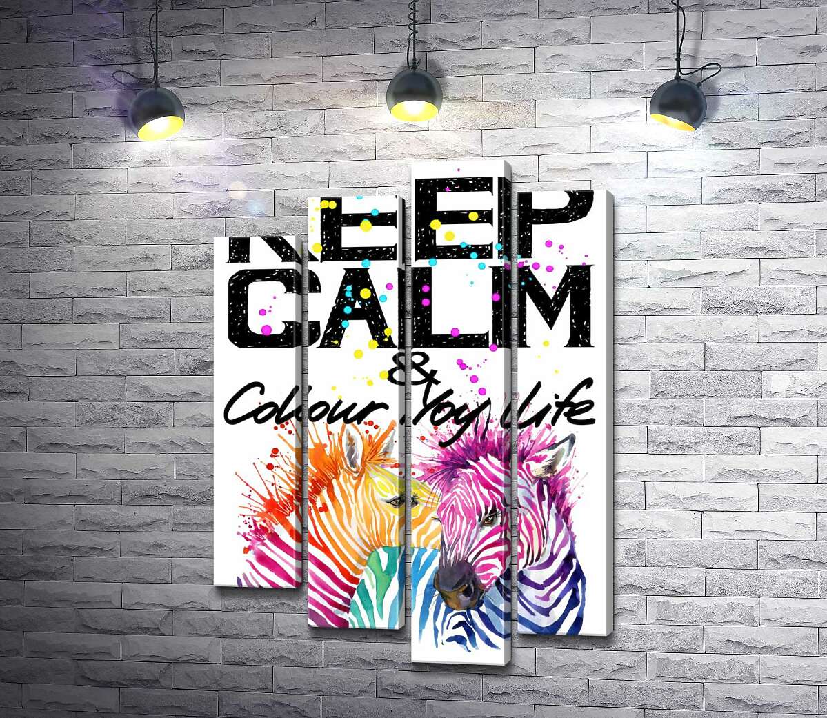 Модульная картина ArtPoster Цветные полоски зебр под надписью "keep calm and colour your life" 132x192 см Модуль №21
Модульная картина ArtPoster Цветные полоски зебр под надписью "keep calm and colour your life" 132x192 см Модуль №21