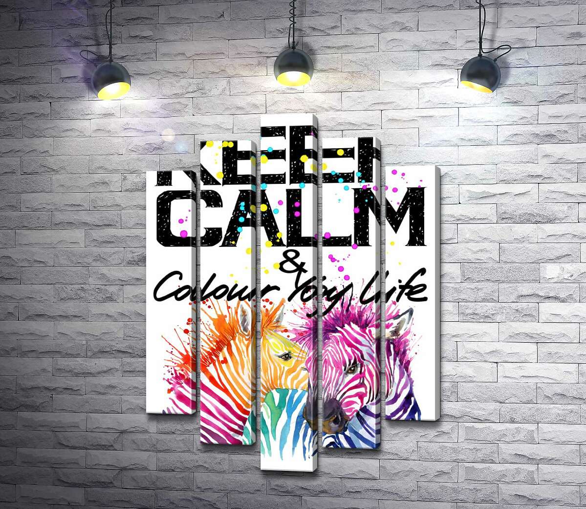 Модульная картина ArtPoster Цветные полоски зебр под надписью "keep calm and colour your life" 130x192 см Модуль №26
Модульная картина ArtPoster Цветные полоски зебр под надписью "keep calm and colour your life" 130x192 см Модуль №26