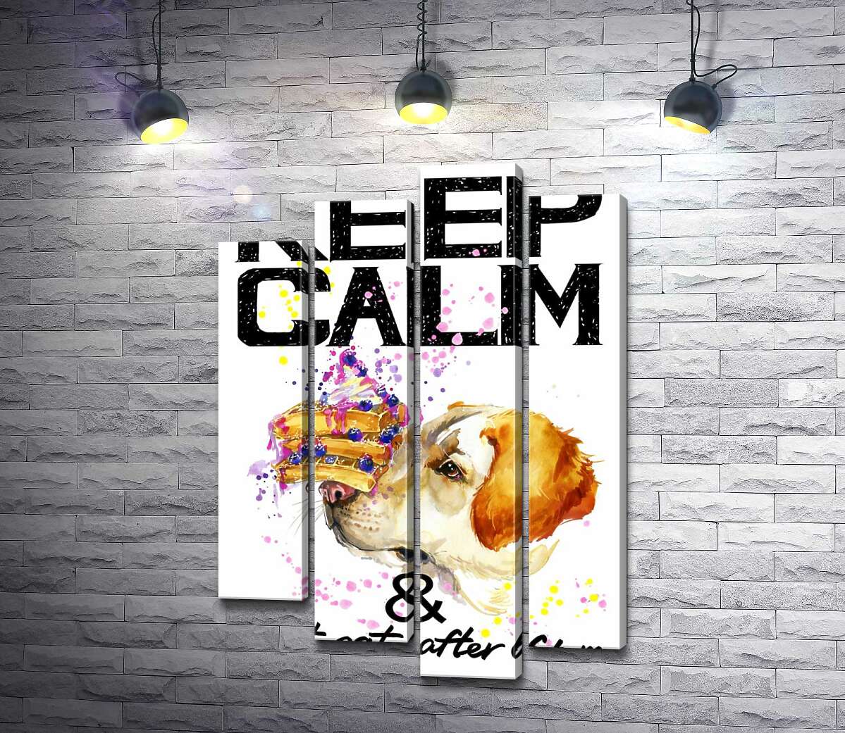 Модульная картина ArtPoster Черничный торт на носу у собаки среди надписи "keep calm and don't eat after 6 p.m." 100x147 см Модуль №21
Модульная картина ArtPoster Черничный торт на носу у собаки среди надписи "keep calm and don't eat after 6 p.m." 100x147 см Модуль №21