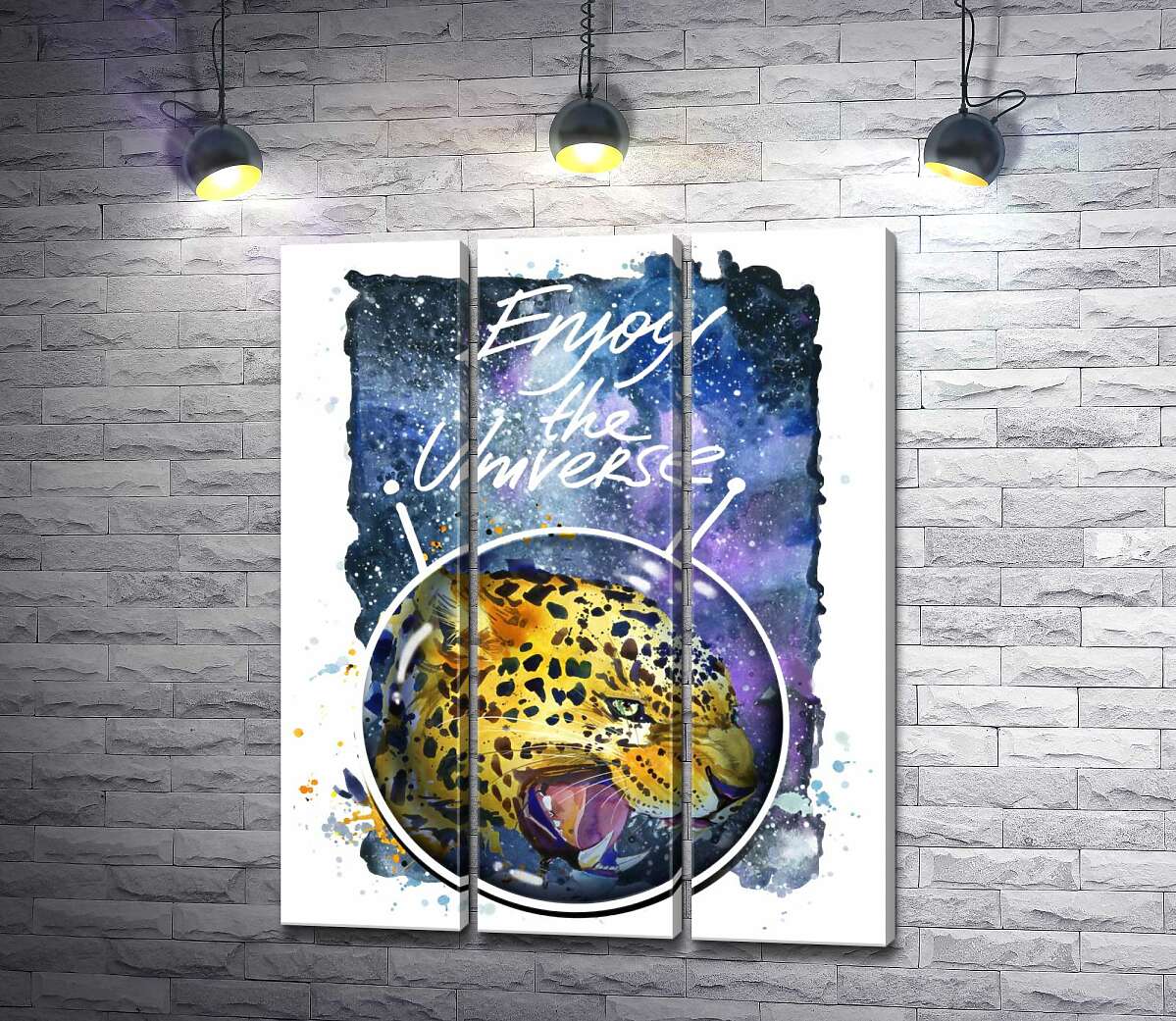 Модульная картина ArtPoster Хищный леопард скалит зубы в космосе с надписью "Enjoy the Universe" 60x77 см Модуль №11
Модульная картина ArtPoster Хищный леопард скалит зубы в космосе с надписью "Enjoy the Universe" 60x77 см Модуль №11