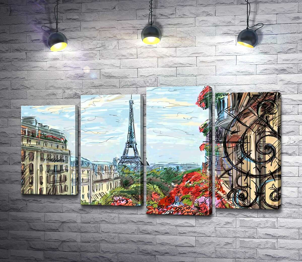 Модульная картина ArtPoster Эйфелева башня (Eiffel tower) виднеется с летнего балкона старого дома 132x76 см Модуль №21
Модульная картина ArtPoster Эйфелева башня (Eiffel tower) виднеется с летнего балкона старого дома 132x76 см Модуль №21
