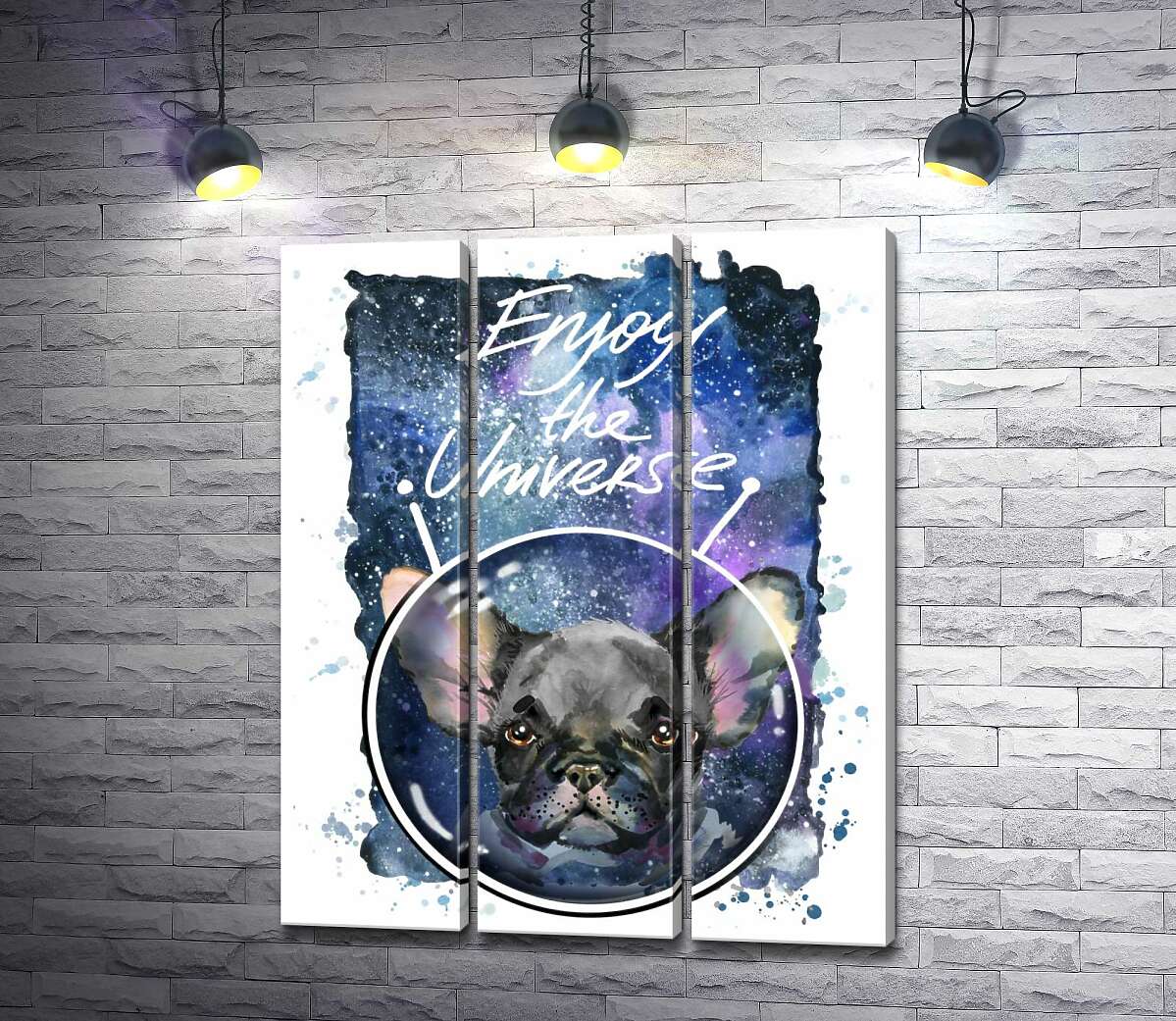 Модульная картина ArtPoster Черный французский бульдог среди космического пространства с надписью "Enjoy the Universe" 132x166 см Модуль №11
Модульная картина ArtPoster Черный французский бульдог среди космического пространства с надписью "Enjoy the Universe" 132x166 см Модуль №11