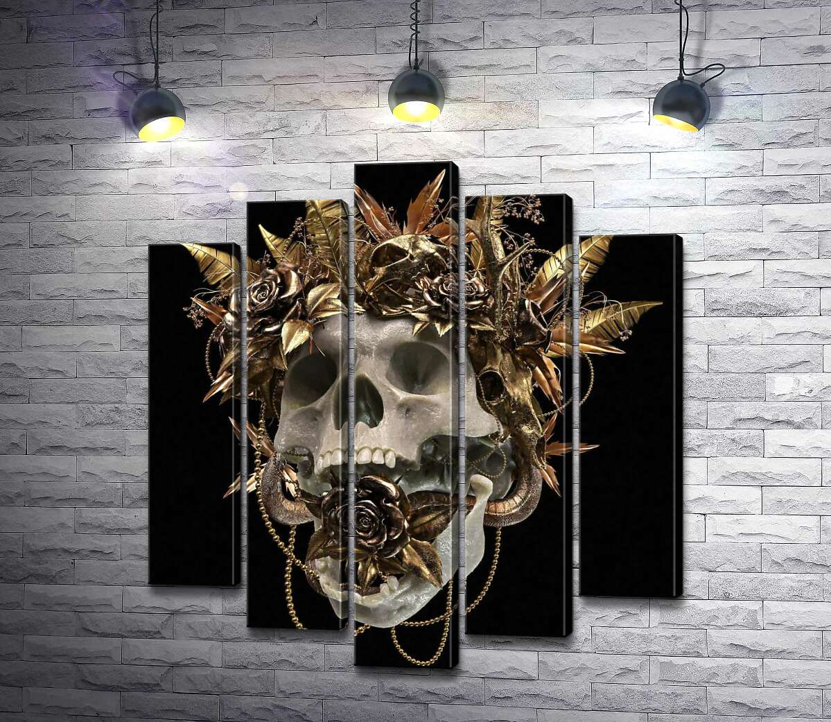 Модульная картина ArtPoster Человеческий череп в золотом венке из роз 130x146 см Модуль №26
Модульная картина ArtPoster Человеческий череп в золотом венке из роз 130x146 см Модуль №26